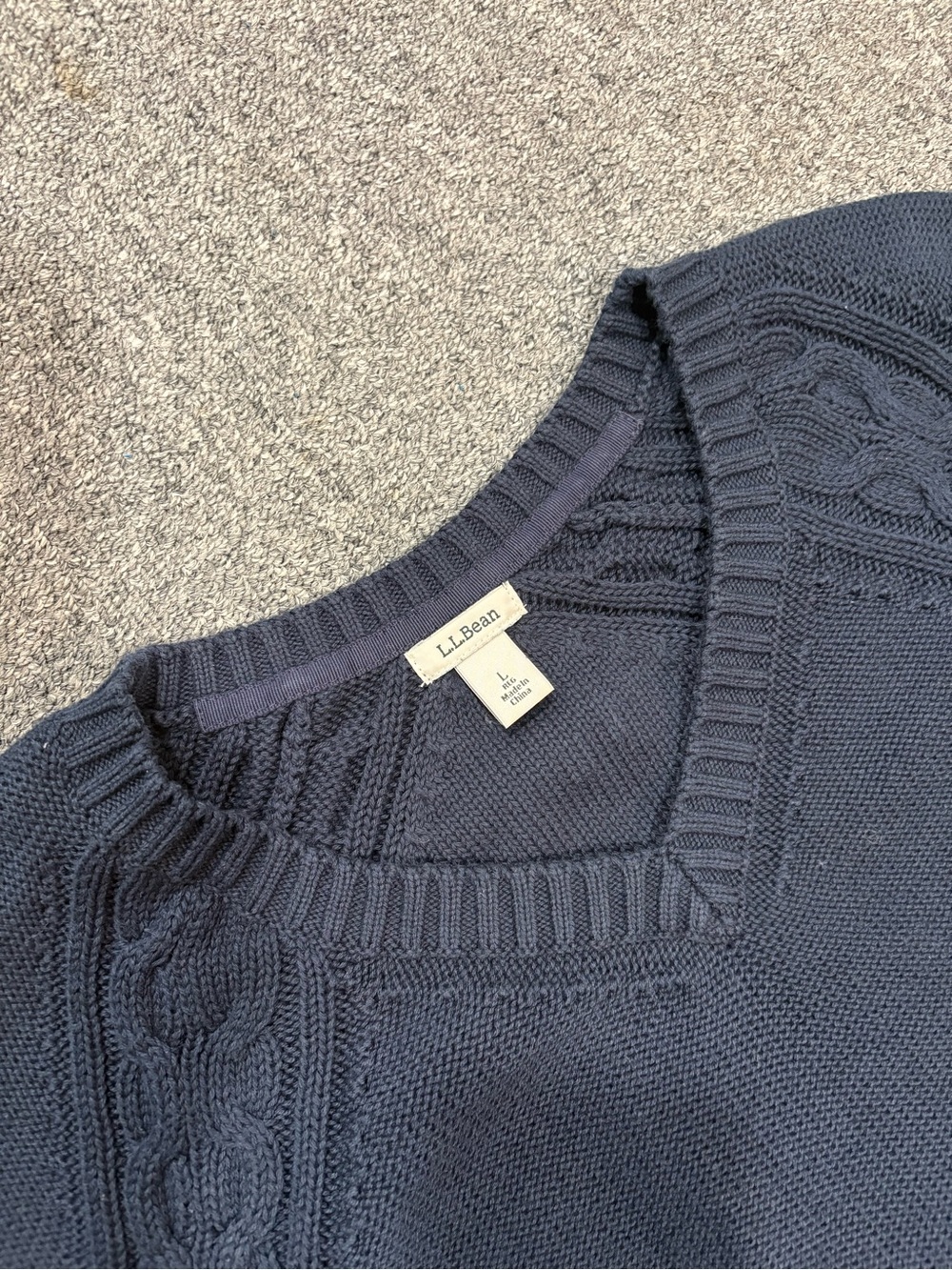 L.L. Bean Dark Navy Cable V-Neck Sweater